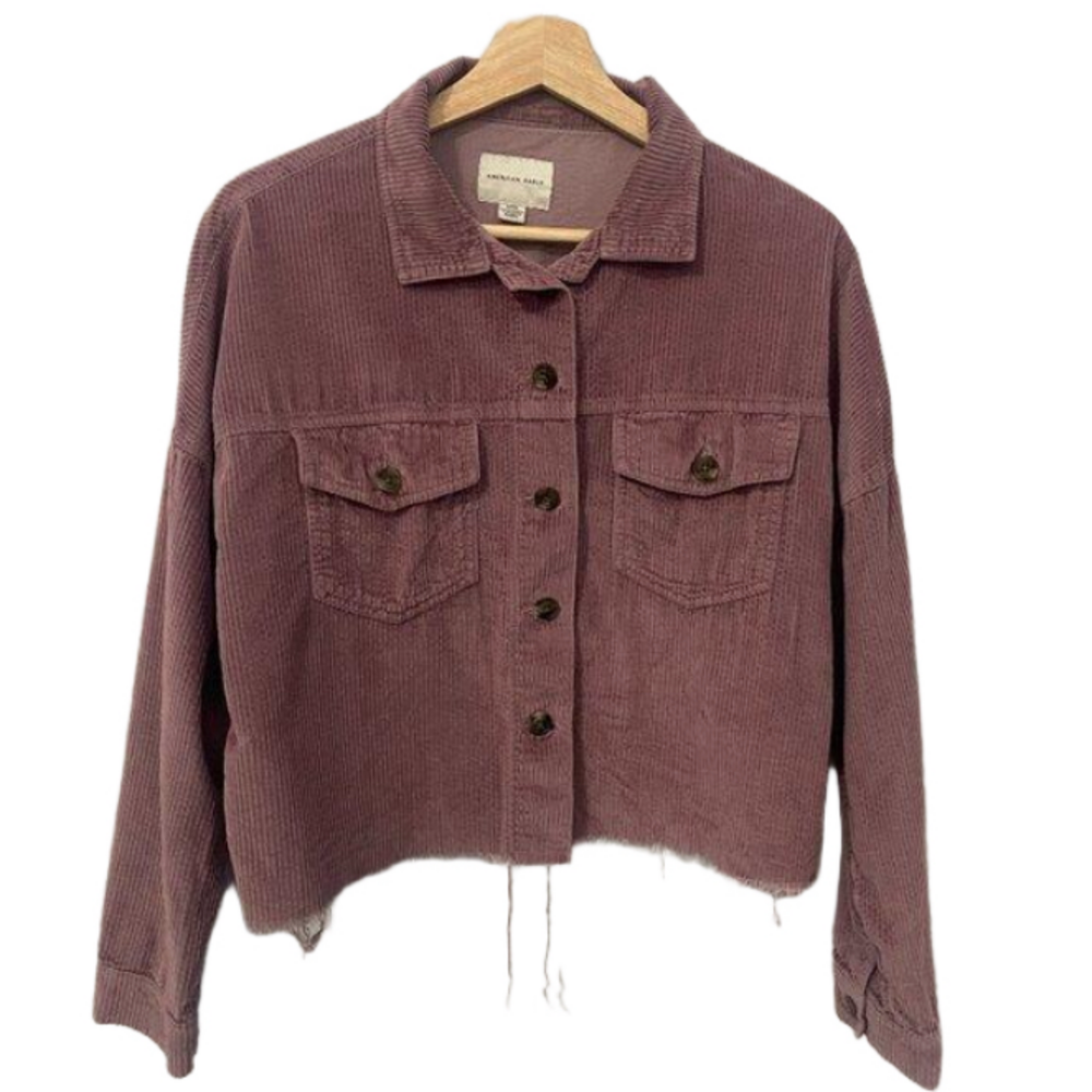 AMERICAN EAGLE Purple Cotton Cropped Distressed Corduroy Jacket Size Small